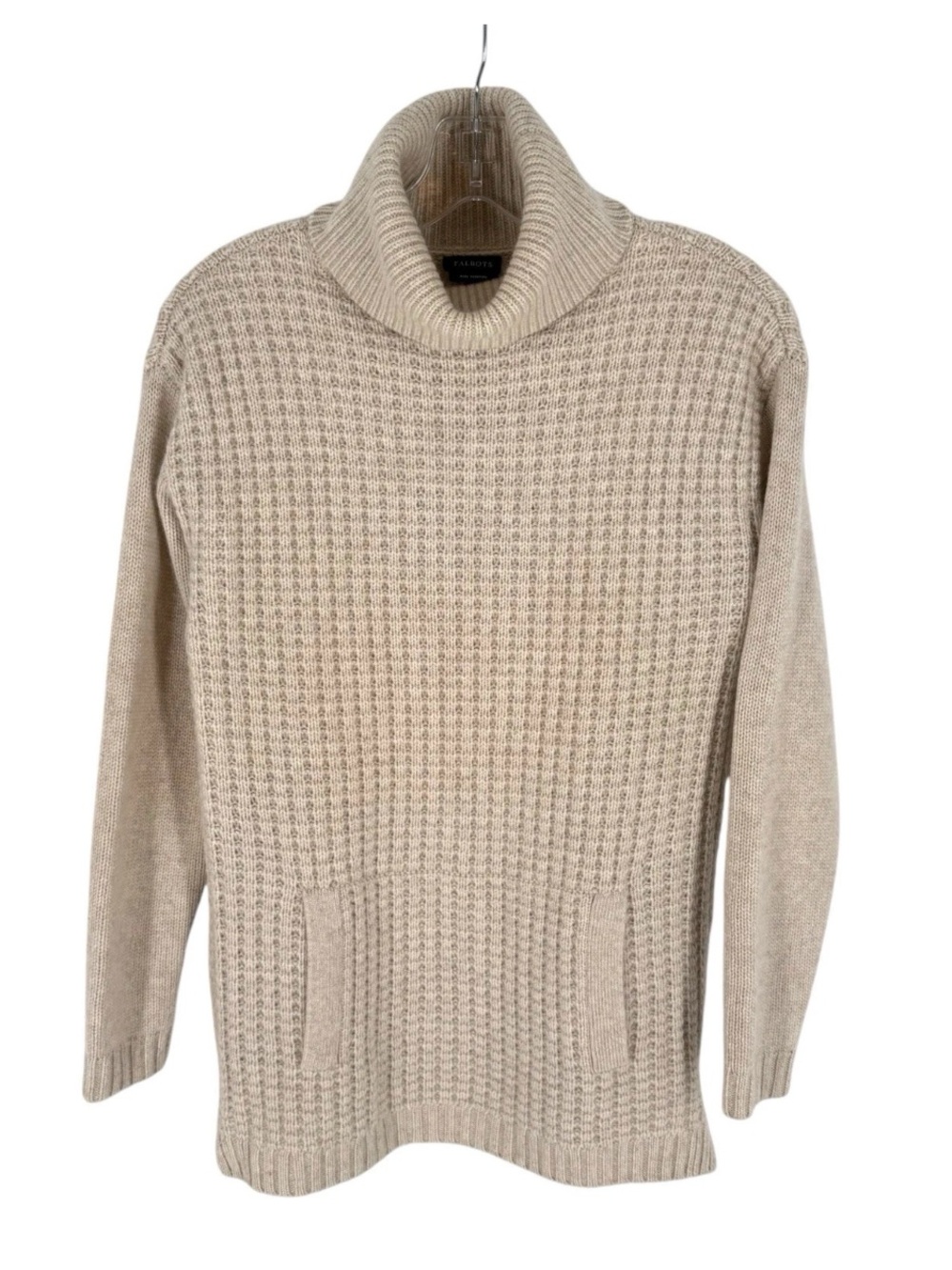 Talbots Cashmere Sweater Womens XS Beige Textured Knit Turtleneck Pullover